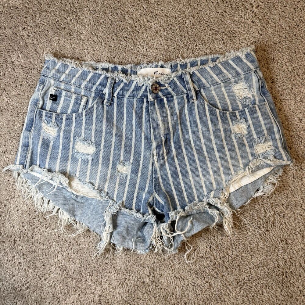 KanCan Blue Jean Cut Off Striped Shorts Size Medium